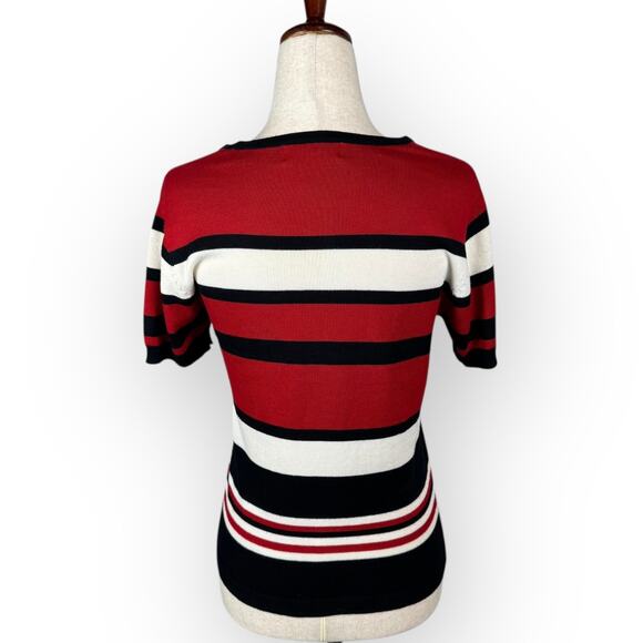 Vintage Women's Short Sleeve Red Striped Shirt Small - Picture 3 of 7